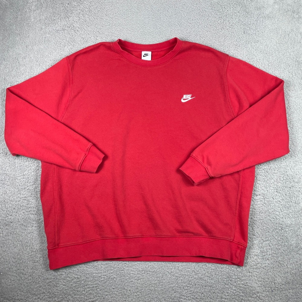 Nike Club Fleece Crewneck Sweatshirt Mens 3XL Tall Red Pullover BV2662-657 - Picture 1 of 11